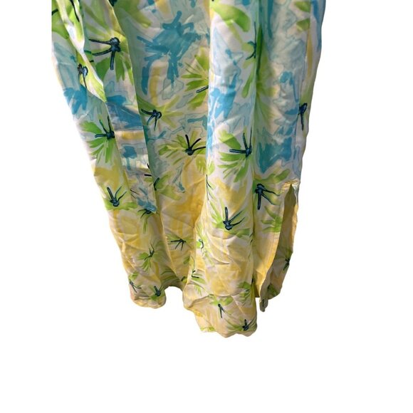 Crown & Ivy Blue Yellow Sleeveless Belted Sheath Long Maxi Dress Sz L - Picture 6 of 8